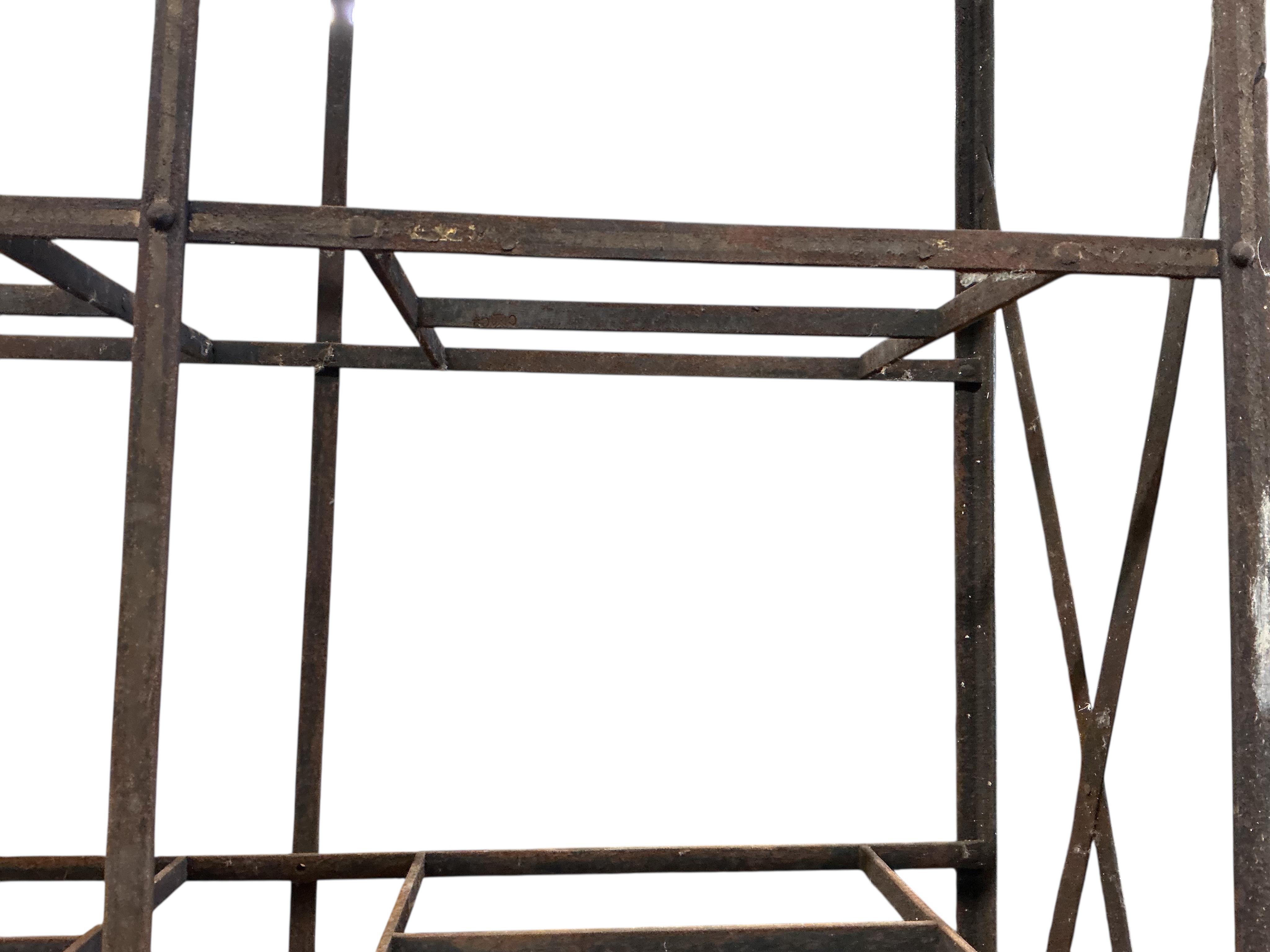 A 19th century blacksmith made five tier rack, width 107cm, depth 36cm, height 235cm